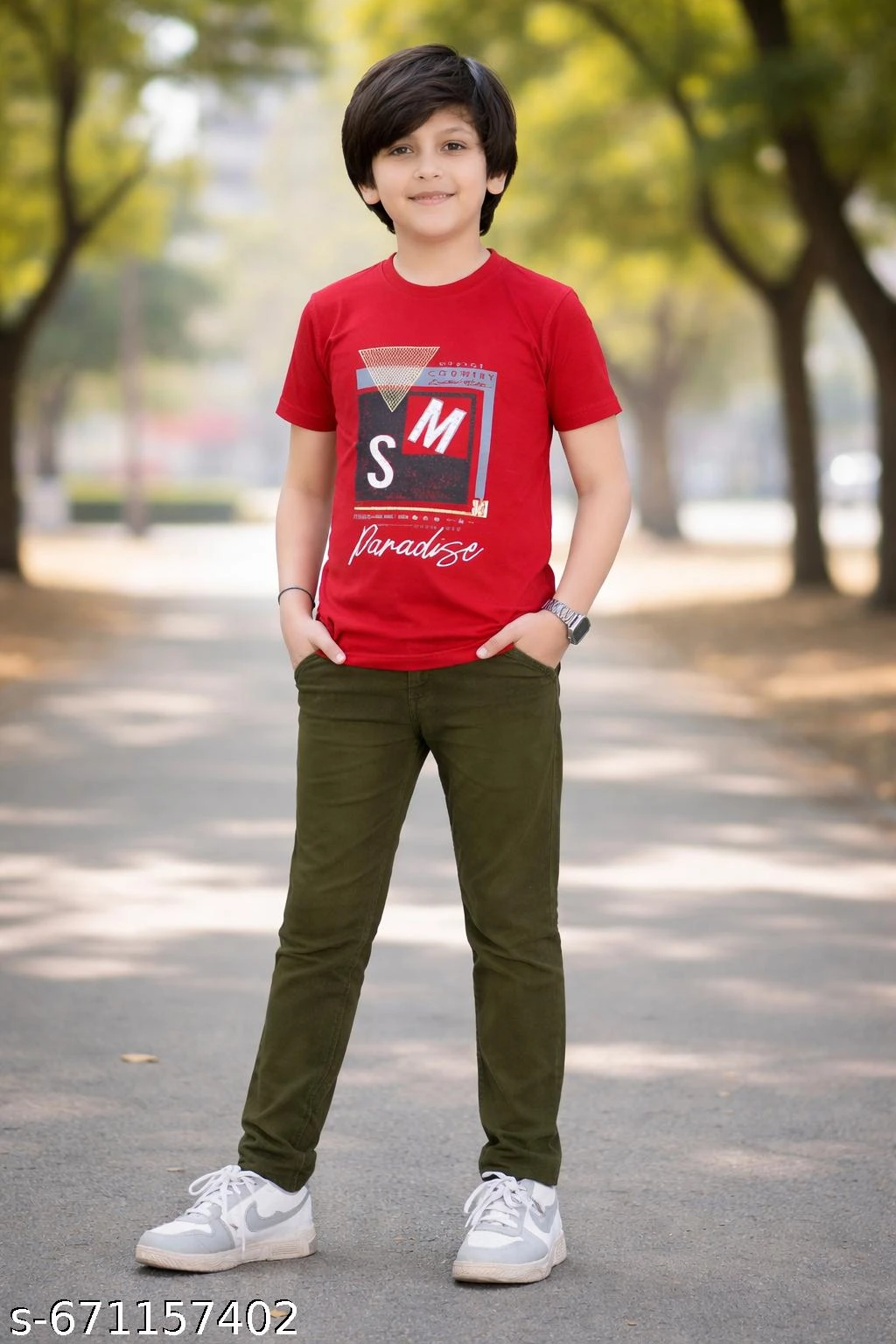 KIDS BOYS VIBRANT RED GRAPHIC PRINT COTTON T-SHIRT