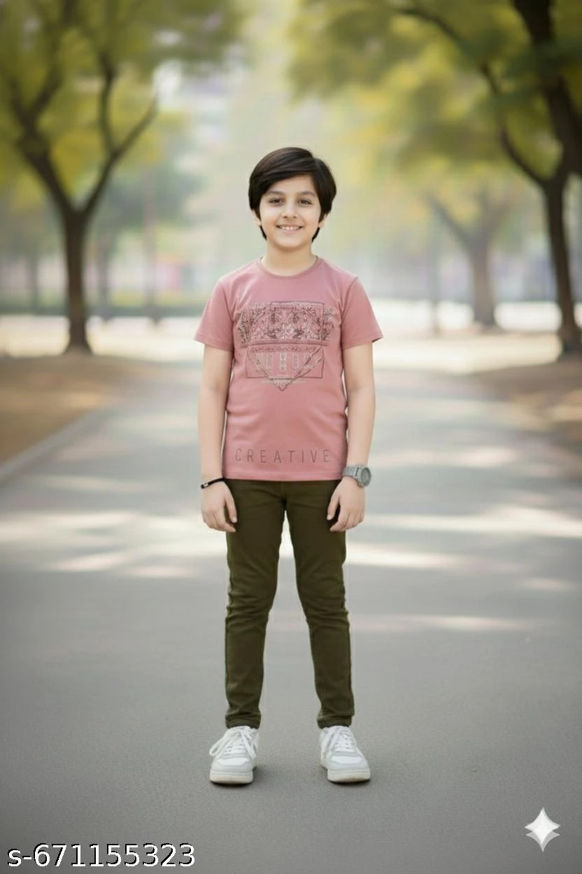 KIDBOYS-TSHIRT  PEECH COLOR CREATIVE PRINT